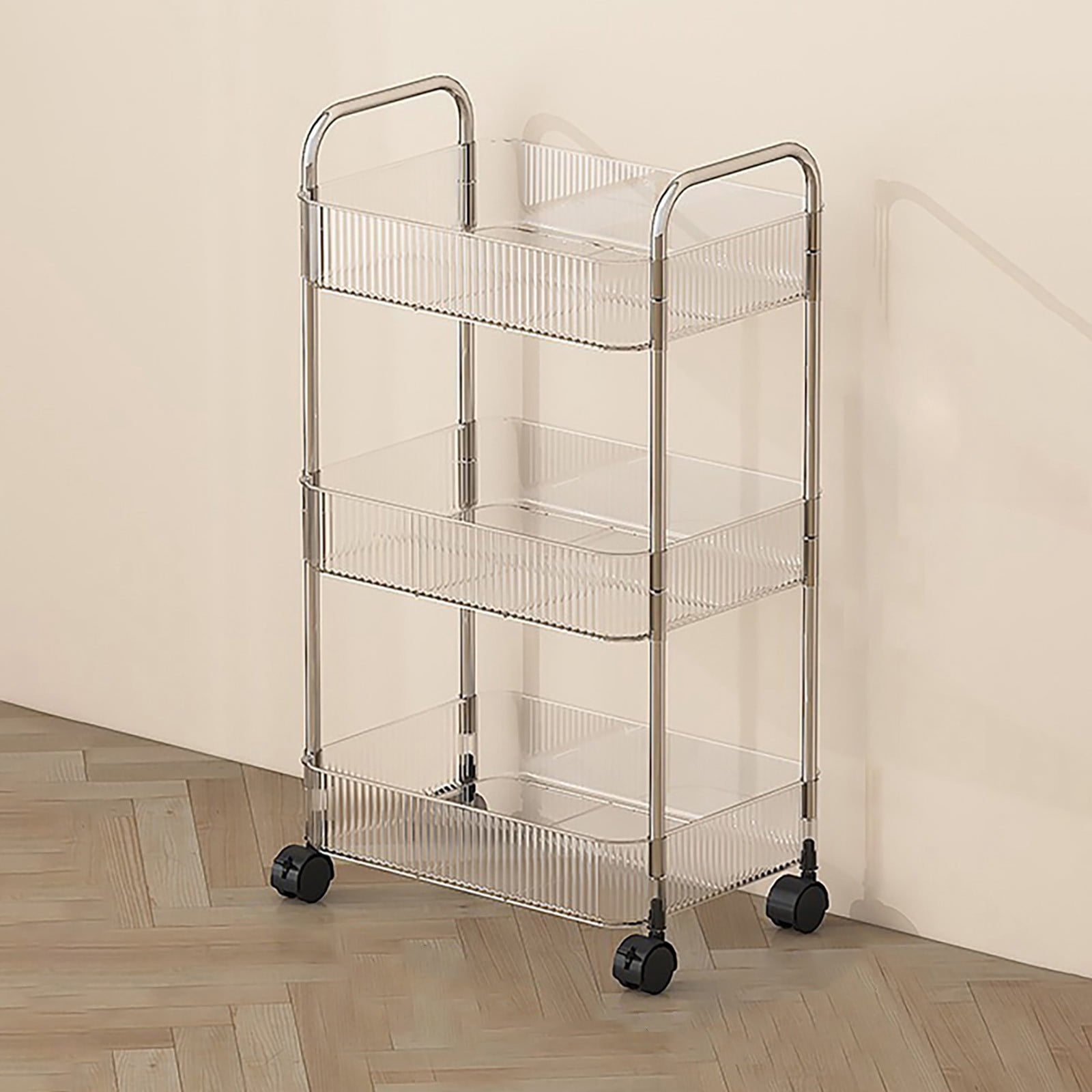 QTOCIO 3-Tier Rolling Storage Cart With Wheels- Plastic Multi-Room Organizer For Kitchen- Living Room-Office -Bathroom