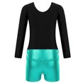 thumbnail image 4 of TiaoBug Girls 2Pcs Rhinestone Tracksuit Long Sleeve Gymnastics Dance Outfit Leotard with Shorts Unitard C05 12, 4 of 7