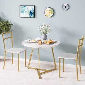 EastVita Dining Table Set for 2, Kitchen Table and Chairs for 2, Modern Round Kitchen Table Set, 3 Piece Dining Room Table Set