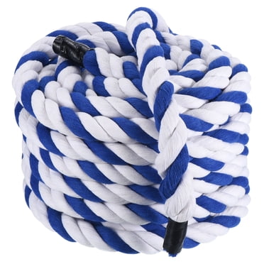 Unique Bargains Tug of War Rope 1 Inch x 50 Feet Natural Thick Cotton Rope Twisted Cotton Rope, Blue White