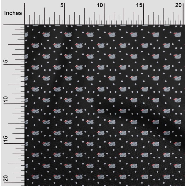 oneOone Polyester Lycra Fabric Dot & Cat Face Animal Print Fabric BTY 56 Inch Wide