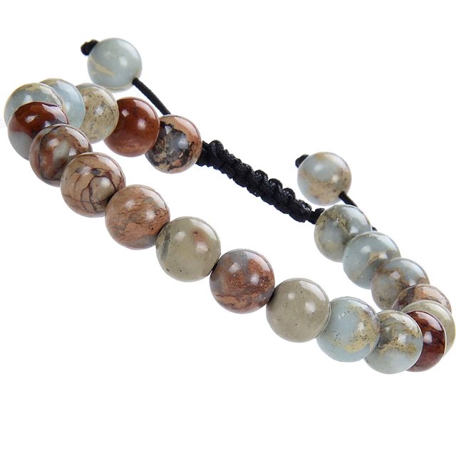 Natural Healing Power Gemstone Crystal Beads Unisex Adjustable Macrame Bracelets 8mm,Imperial Jasper