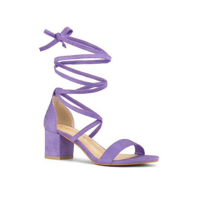 BLISSFUL STEP Sandales pour Femmes à Lacets à Talon Épais à Bout Ouvert à Brides Croisées Violet 7,5