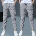 thumbnail image 2 of Hurxie Deals 2Pc Boys Cargo Pants Cotton Linen Drawstring Sweatpants Gray,9 Year, 2 of 7