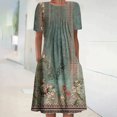 thumbnail image 1 of Robe Maxi Grande Taille pour Femme Été Bohème à Imprimé à Manches Courtes Robe de Plage Robe Longueur Genou Robe à Manches Courtes en Liquidation, 1 of 5