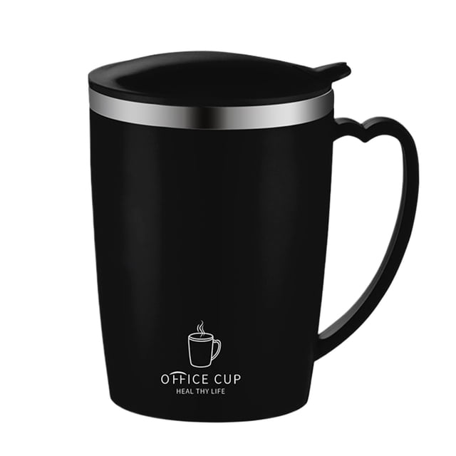 relayinert en Forme de Coeur Poignée en Acier Inoxydable Tasse Étanche Couvercle Portable Taille Idée Cadeau Couleur Multiple Noir