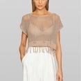 thumbnail image 1 of Prix Réduit, Blouse Décontractée à Franges pour Femme à Manches Courtes, Coupe Ample, Col Rond, Tunique à Découpes pour l'Été, Confortable et Soutenante/acrylique, Kaki, Sopatenor, 1 of 7