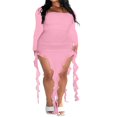 thumbnail image 1 of Femmes Robe Longue Manches Longues Cou Carré Fente Robe Irrégulière Robe de Cocktail Robe, 1 of 6