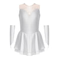 thumbnail image 3 of Aislor Robe de Patinage Artistique pour Fille, Robe de Danse Ballet Sans Manches en Maille avec Strass, Justaucorps de Gymnastique Rythmique avec Gants, Blanc 12, 3 of 7