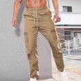 thumbnail image 1 of AherBiu Cargo Pants For Men Drawstring Elastic Waisted Straight Leg Swaetpants With Multi Pockets Casual Athletic Workout Trousers, 1 of 8