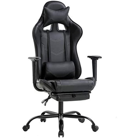 FDW Chaise de Bureau Ergonomique Haute, Repose-Pieds Soutien Lombaire et Appuie-Tête, Noir