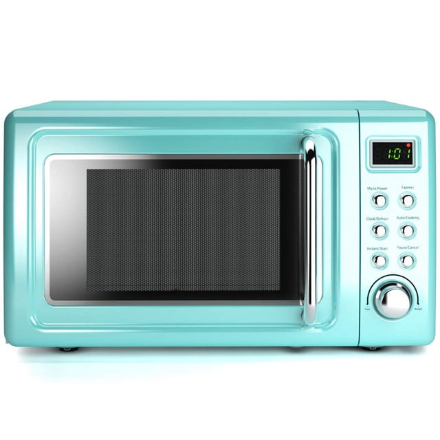 Costway 0.7Cu.ft Retro Countertop Microwave Oven 700W LED Display Glass Turntable Green.
