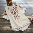 thumbnail image 2 of Blouses pour Femmes, T-Shirt Mode Décontracté Ample de Printemps Été pour Femmes, Couleur, Manches Courtes, Col Rond, Hauts Brodés, Blouse en Coton et Lin, 2 of 5