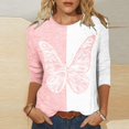 thumbnail image 2 of Hauts à Manches 3/4 pour Femmes Mode Féminine T-Shirt Imprimé Ample Blouse Mi-Longue à Manches 3/4 Col Rond Hauts Décontractés T-Shirts en Coton pour Femmes T-Shirts pour Femmes Mode, 2 of 5