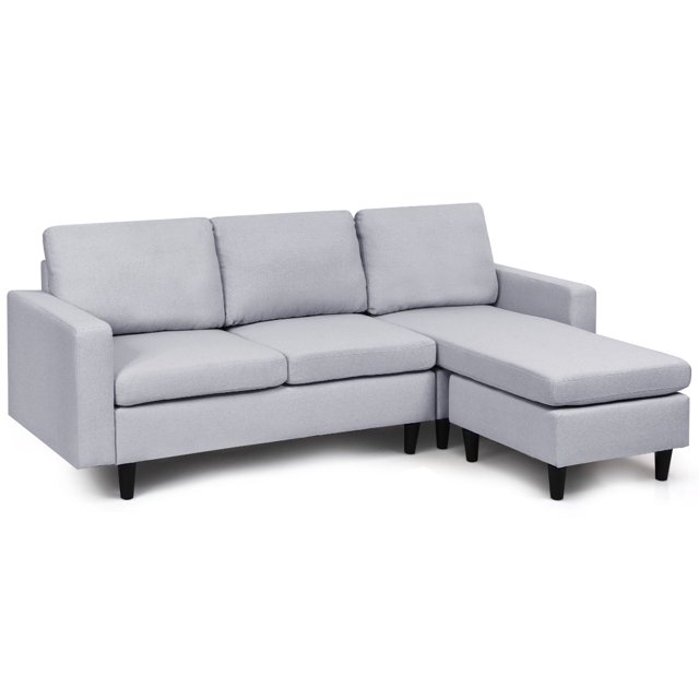 Costway Convertible Sectional Sofa Couch Fabric L-Shaped Couch Cushion Gray