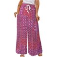 thumbnail image 1 of Jsaierl Womens Boho Print Palazzo Pants Elastic High Waist Drawstring Wide Leg Flowy Pants Plus Size Holiday Straight Leg Pants, 1 of 5