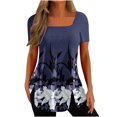 thumbnail image 1 of Birdeem Fashion Womens Casual Printed Square Neck Short Sleeve Buttons Tops Loose Blouses, 1 of 5
