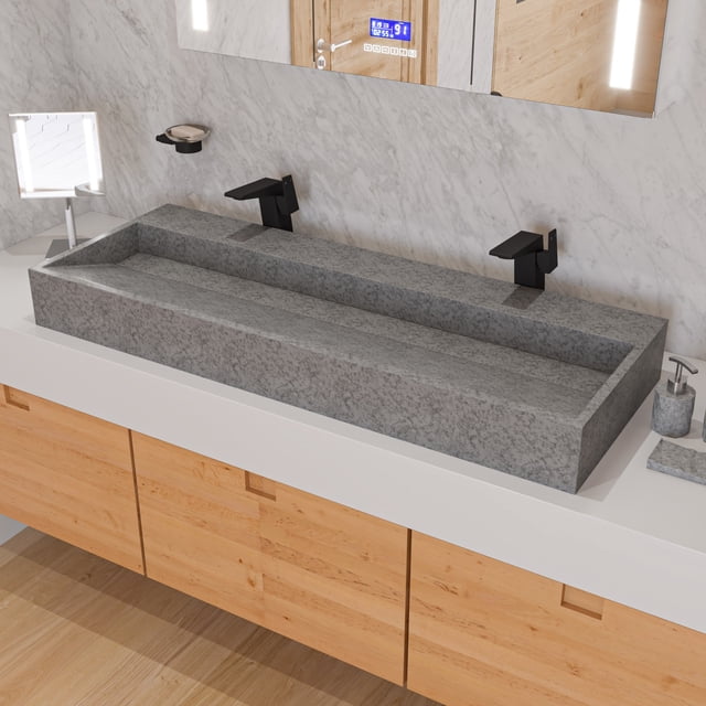 ABCO48TR 48" Solid Concrete Gray Matte Trough Sink for the Bathroom