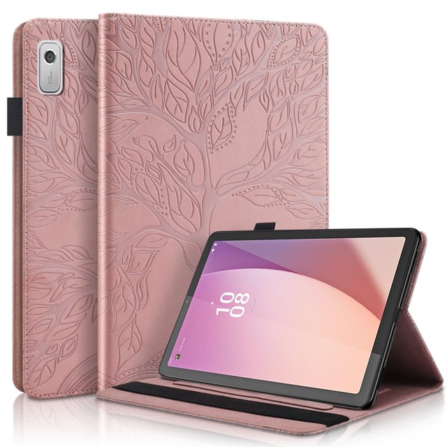 Tree of Life Embossed Case for Lenovo Tab m9 Stand, Card Slots, Stylus Loop Gold
