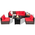 thumbnail image 2 of Costway 7 PCS Patio Furniture Set with 28" 50000 BTU Propane Gas Fire Pit Table Cushions Red, 2 of 10