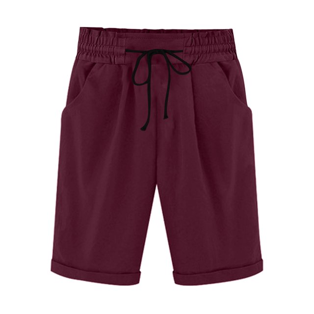 Plebaso Shorts Décontractés pour Femmes Longueur Genou, Shorts à Cordon, Shorts Roulés, Shorts Simples Légers à Enfiler