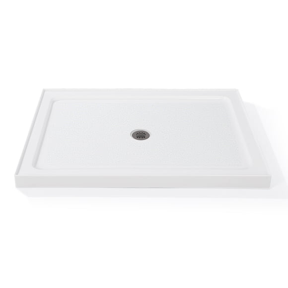 BeesClover Shower Base with Left Stainless Steel Drain, Rectangular Acrylic Shower Pan Tray with Slip Resistant Textured Surface for Modern Bathroom Floor, Easy Clean