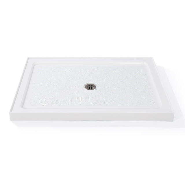 BeesClover Shower Base with Left Stainless Steel Drain, Rectangular Acrylic Shower Pan Tray with Slip Resistant Textured Surface for Modern Bathroom Floor, Easy Clean