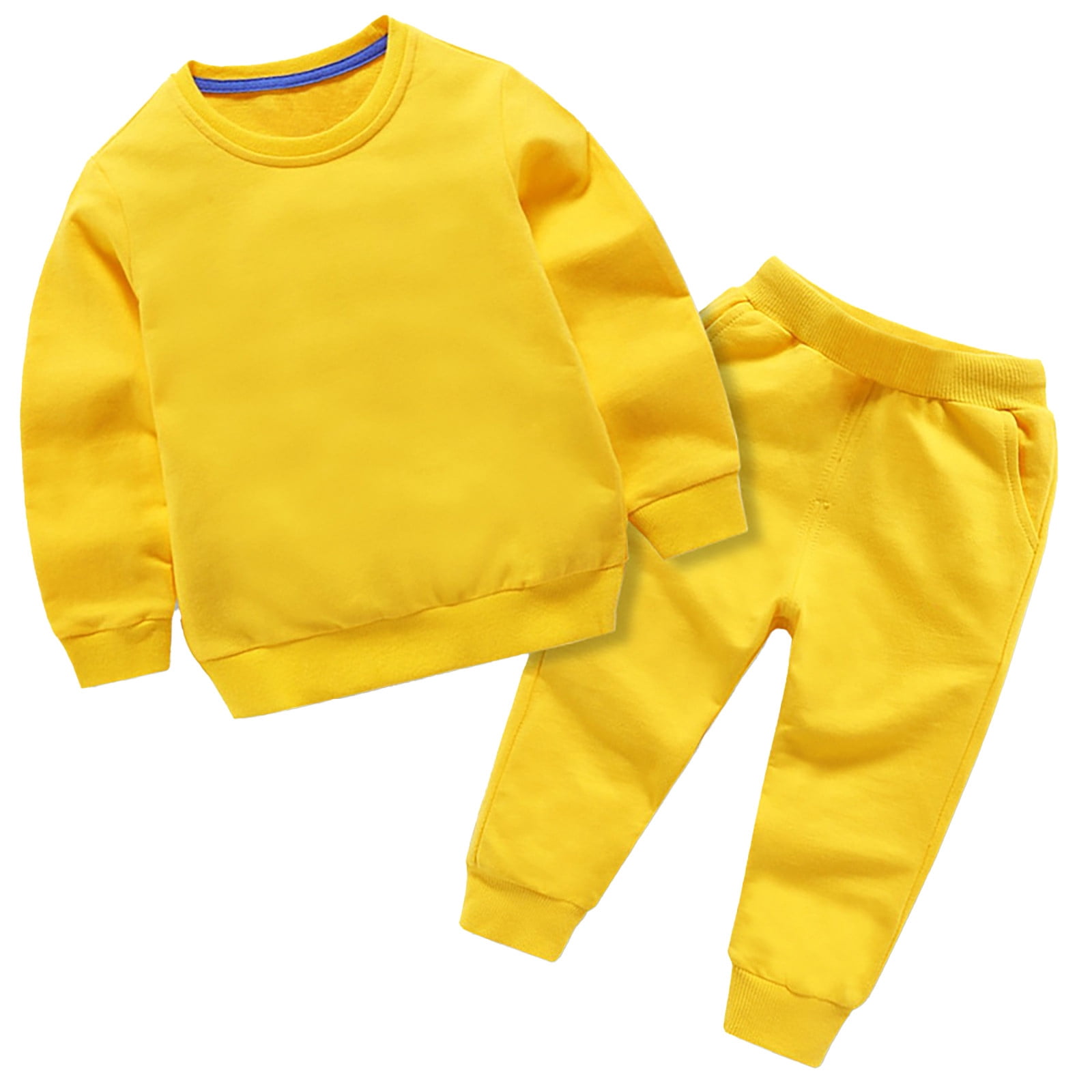 XDZJLR Boy Outfits Girl Clothes Winter Solid Color Long Sleeve Pullover Sweatshirt Pants 2Pcs Fall Sets Yellow 15-16 Years