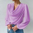thumbnail image 4 of Pompotops T-shirt Décontracté à Manches Longues en Chiffon d'Automne pour Femmes, Col en V Drapé, Liquidation, 4 of 8