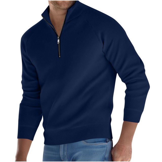 Chandails pour Hommes Col Montant Demi-Fermeture Éclair Élasticité Tricot Base Manches Longues