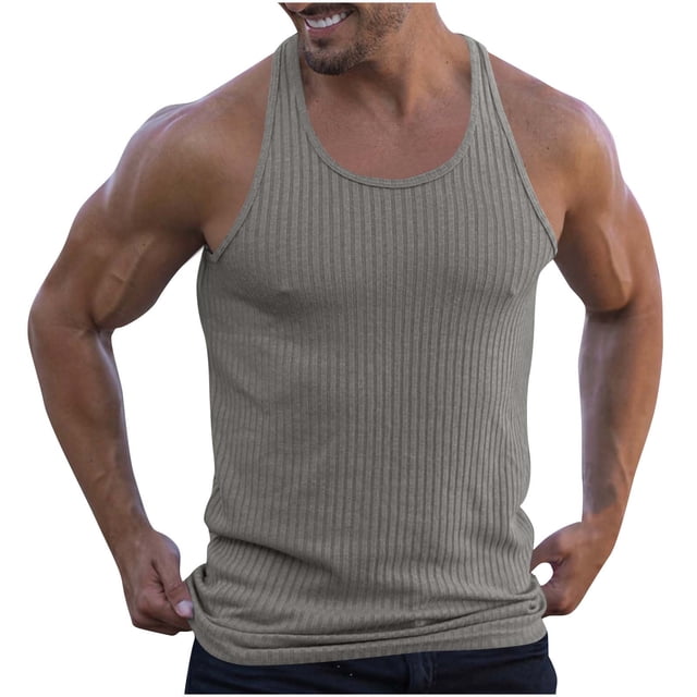 zfhfof Men's Workout Tank Top Ribbed Knit Sleeveless Gym Muscle T Shirts Bodybuilding Tee