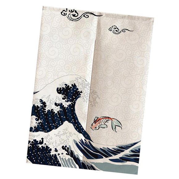 Japanese Curtain Cotton Linen Short Tapestry Doorway Seawaves 85x150cm Seawaves-85x150cm