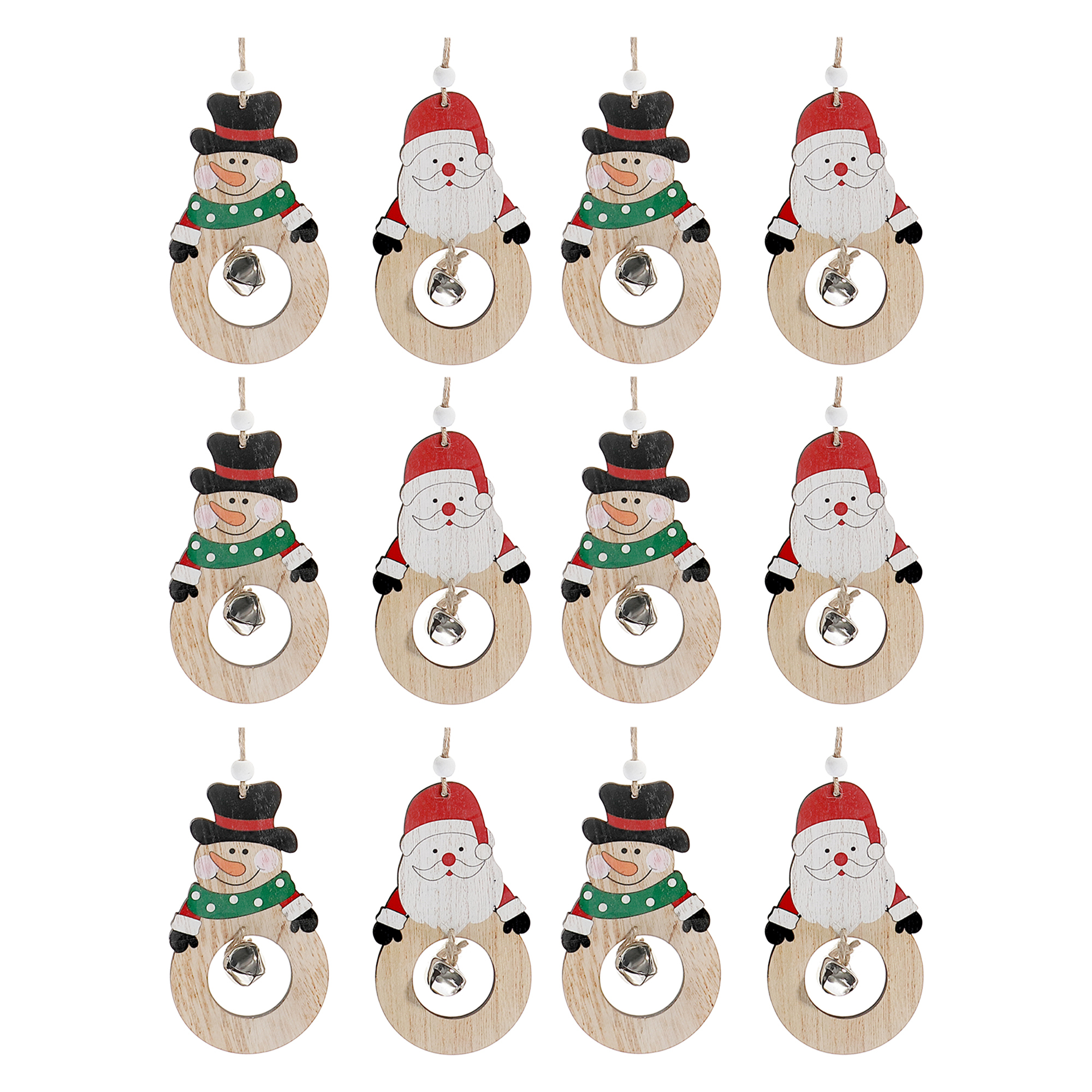 Ornement Rond En Bois Avec Cloche (Assortiment) - Lot De 12