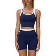 thumbnail image 1 of PISONIC Women Two Piece Workout Sets Color Block Backless Tank Top and High Waist Booty Lifting Shorts Gym Yoga Active Outfits, 1 of 7