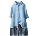 thumbnail image 1 of Timegard 3/4 Sleeve Tops for Women Cotton Linen Plus Size Ruffle Button up Shirts Fall Loose Tops Blouse, 1 of 6