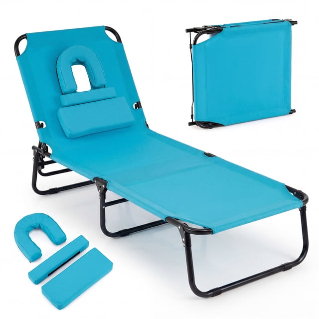 Gymax Chaise Longue Pliante Lit Inclinable Réglable pour Patio Plage Camping