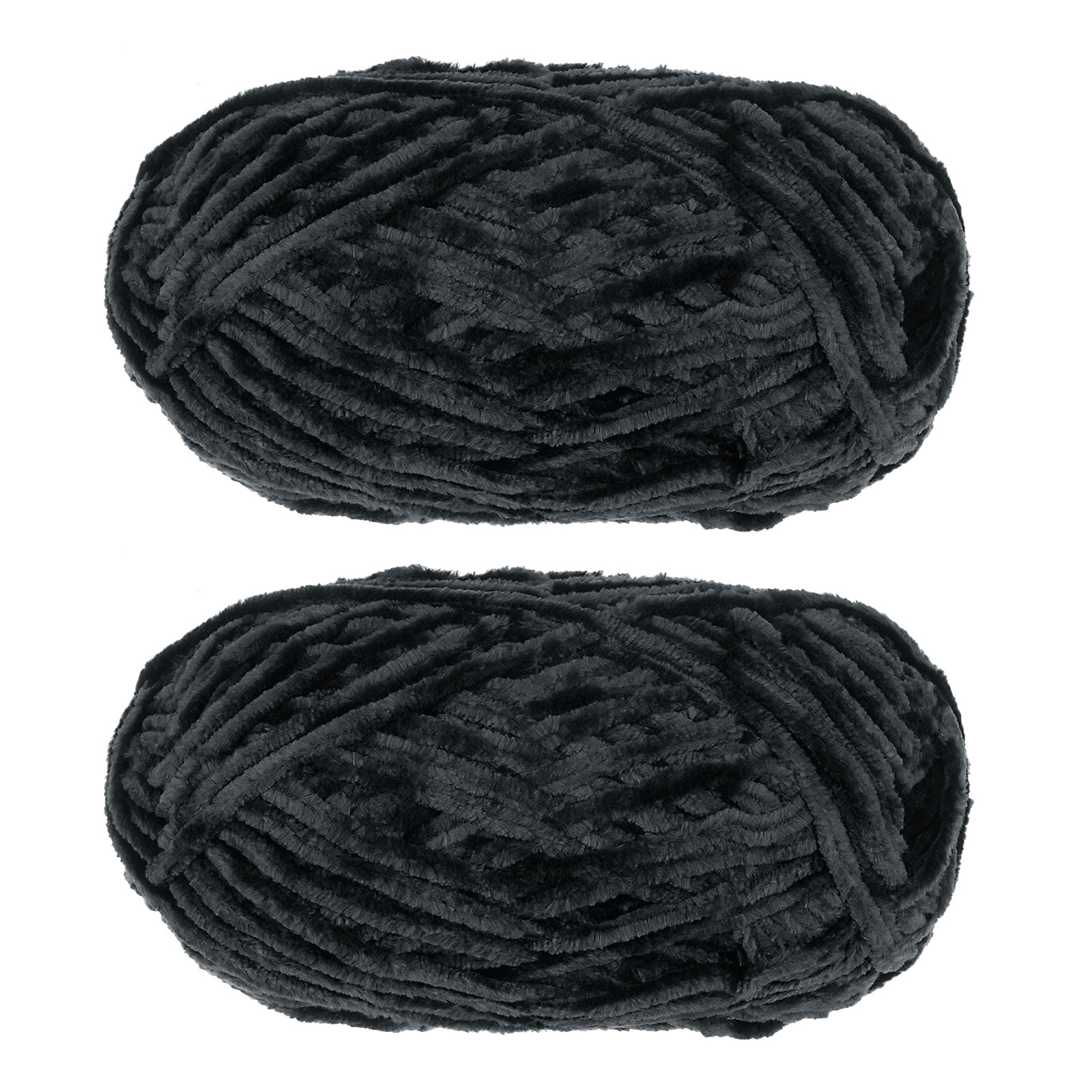 Unique Bargains 2 Pelotes Fil Velours Fil Chenille 87,49 Verges Polyester Fil Doux pour Couverture 2 Pcs Noir