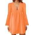 thumbnail image 1 of MAWCLOS Robes Mini Amples Ajourées pour Femmes, Manches Évasées, Robe Courte de Fête Orange m, 1 of 2