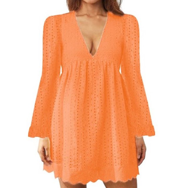 MAWCLOS Robes Mini Amples Ajourées pour Femmes, Manches Évasées, Robe Courte de Fête Orange m
