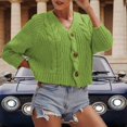 thumbnail image 3 of Baberdicy Cardigan Sweater Ladies Solid Color Button Sweater Knit Cropped Loose Cardigan Women's Cardigans Green, 3 of 3