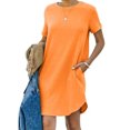 thumbnail image 2 of AherBiu Robe T-Shirt pour Femmes 2024 Été à Manches Courtes Col Ras du Cou Mini Robe Décontractée Ample Courte avec Poches, 2 of 7
