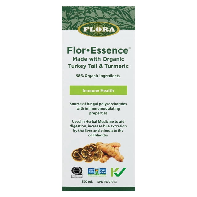 Flora Flor•Essence with Turkey Tail & Turmeric Liquid Tea Blend, Natural Full Body Cleanse, Detox & Immunity - Organic Ingredients - Pure Vegan Formula - Burdock Root, Sheep Sorrel - 500mL