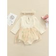 thumbnail image 4 of Xingqing 2 Pcs Combinaison-Robe d'Automne pour Bébé Fille à Manches Longues Tournesols en Maille Dentelle Patchwork Combinaisons Beige 3-6 Mois, 4 of 8