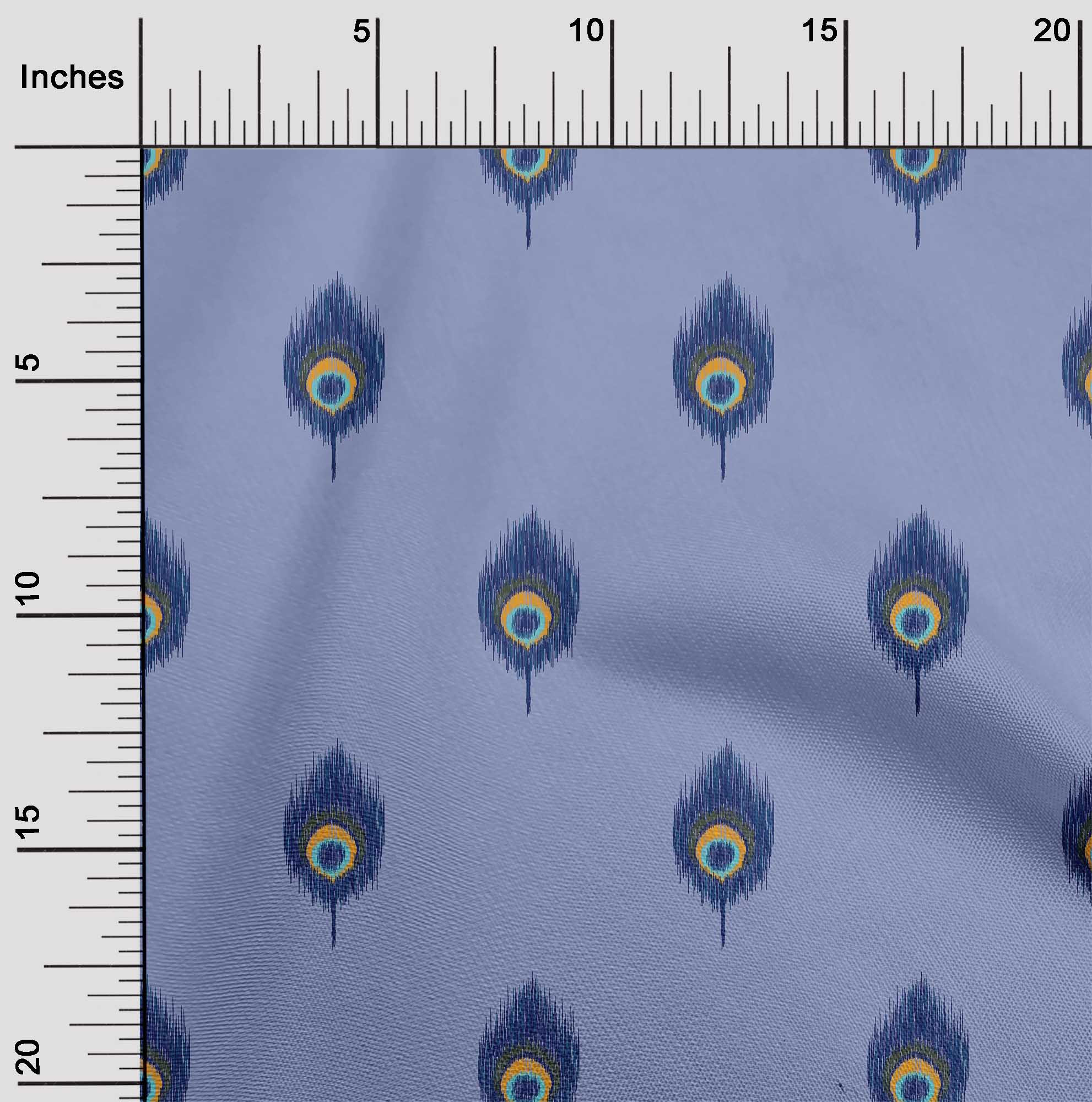 oneOone Tissu Popeline de Coton Imprimé Plume de Paon Ikat au Mètre 56 Pouces de Large
