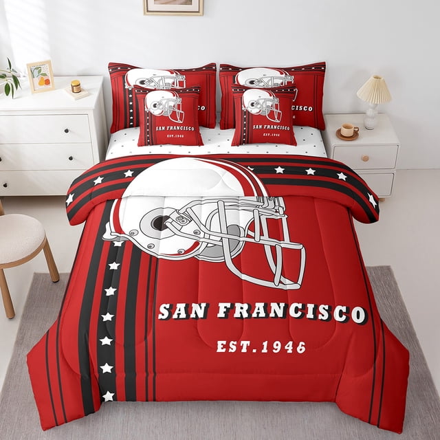 YST American Football Sports Comforter Set, Polyester Bed-in-a-Bag with Sheets, Twin Size (7 Count)
