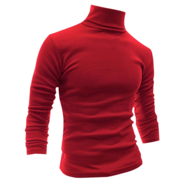 INSPIRE CHIC Men's Sweaters Pullover Turtle Neck Long Sleeve Stretchy Slim Fit Tops 50 Red
