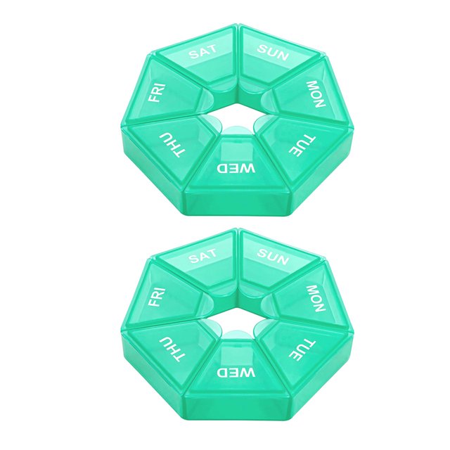 2pcs/set Pill Case Plastic 7 Grid Tablet Box Portable caseportable tablet holder7 grid Storage Tablet Holder Travel Organizer, Cyan
