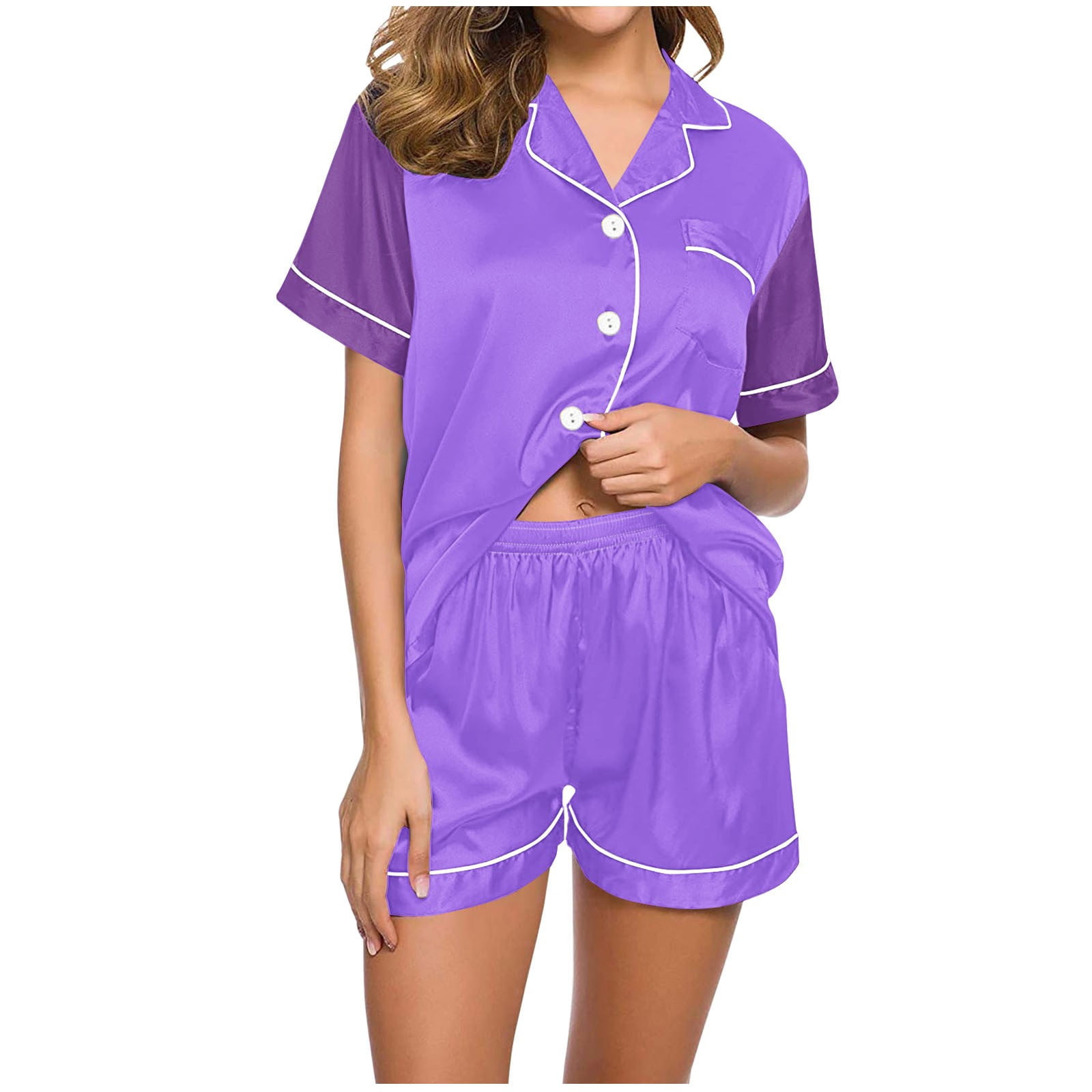 Yuyuzo Pajama Sets for Women 2 Piece Short Sleeve Button down Shirts Lounge Sets Color Block Soft Pj Sets