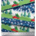 thumbnail image 2 of Soimoi Blue Silk Fabric Car & Pine Tree Nature Print Sewing Fabric Yard 42 Inch Wide, 2 of 5