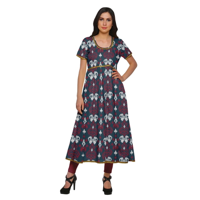 Moomaya Robe Kurti Longue Indienne Imprimée en Coton Tunique Robes pour Femmes